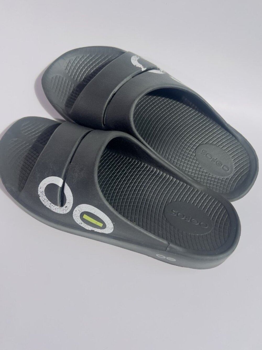 OOFOS OOahh Sport Recovery Slide Black Logo Sandals Women’s 8 / Men’s 6 Comfort - Picture 6 of 7